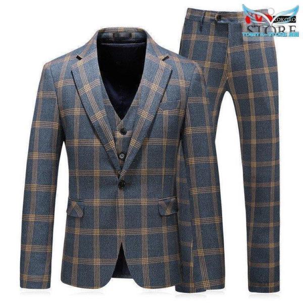 3ピーススーツ メンズ 結婚式 ビジネススーツ 紳士 スリーピース スリーピー 株式会社錦 細身 1つボタン チェック柄 スーツ セットアップ 秋 3ピーススーツ メンズ 結婚式 ビジネススーツ 紳士 スリーピース