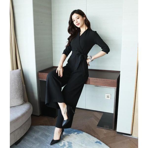 パンツドレス かっこいい 袖あり パーティードレス パンツ 結婚式