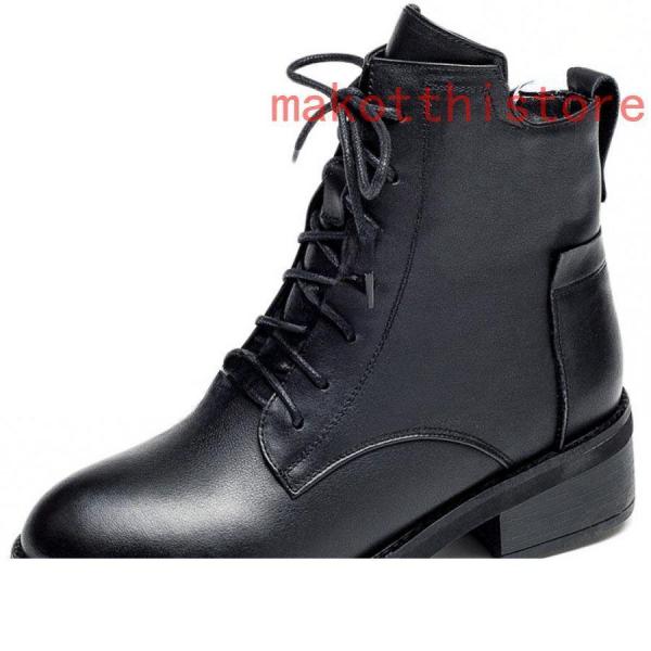 4cm厚底ショートブーツ太ヒール編み上げブーツサイドジップローヒール