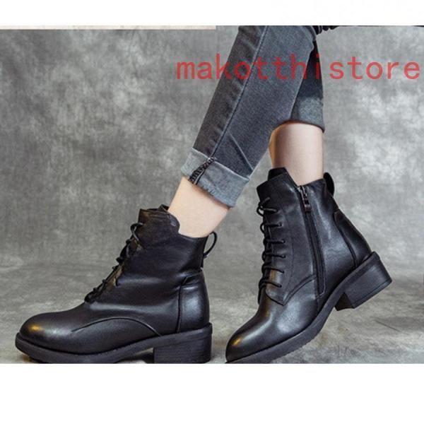 4cm厚底ショートブーツ太ヒール編み上げブーツサイドジップローヒール