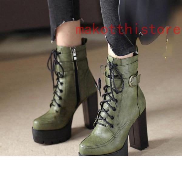 11.5cm レディース ショートブーツ 厚底 太ヒール サンダル レースアップ 編み上げ 黒 ブラック コスプレブーツ 錦ライブ ゴスロリ パンク ロックファッション