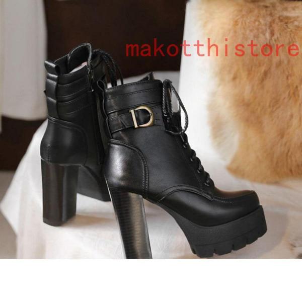 11.5cm レディース ショートブーツ 厚底 太ヒール サンダル レースアップ 編み上げ 黒 ブラック コスプレブーツ 錦ライブ ゴスロリ パンク ロックファッション