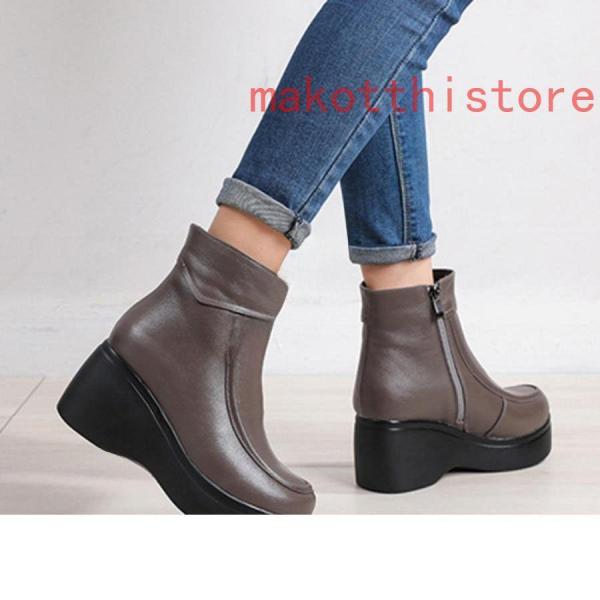 厚底ウェッジソール本革7センチヒールブーツレディースエンジニアブーツ牛革ショートブーツサイドジッパー株式会社錦身長アンクルブーツプラットフォーム 厚底ウェッジソール本革7センチヒールブーツレディースエンジニア