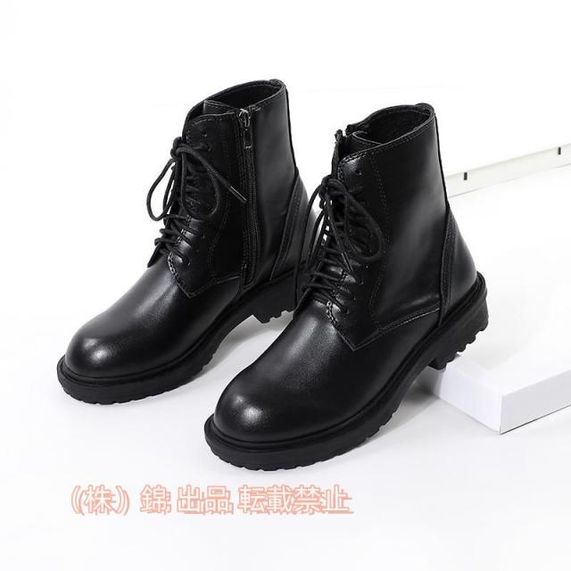 ブーツレディースショートブーツ編み上げブーツショート軽量編み上げレースアップ袴ブーツひも靴厚底大きいサイズ株式会社錦疲れないブラック厚底ブーツ