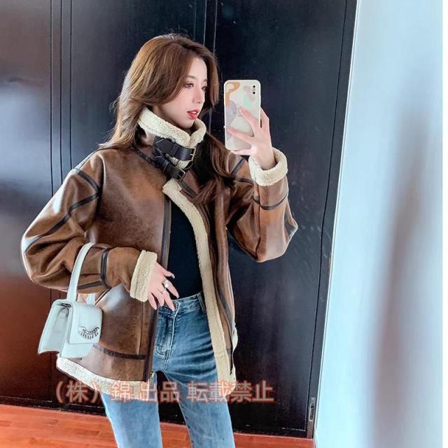 ライダースジャケット レディース アウター 秋冬 ジャケット コート 株式会社錦 革ジャン ゆったり オーバーサイズ 大きいサイズ 黒 冬 ムスタンジャケット