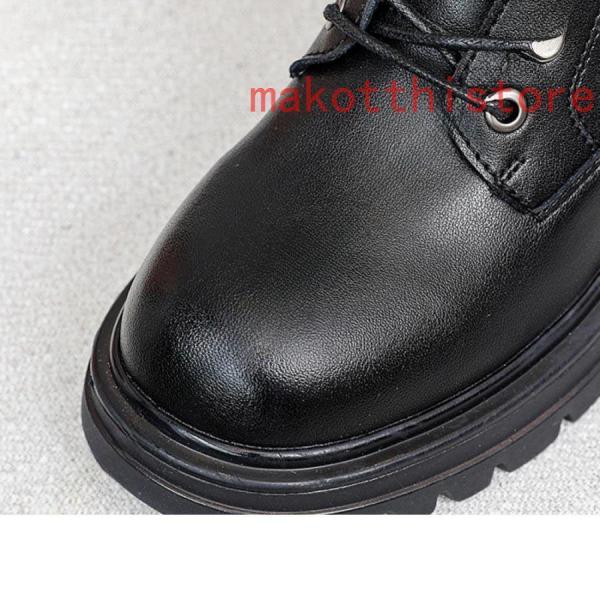 4.5cm 厚底 ショートブーツ 太ヒール 編み上げブーツ サイドジップ ハイヒール ブーティ レースアップ プラットフォーム 株式会社錦歩きやすい 軽い 防滑 黒