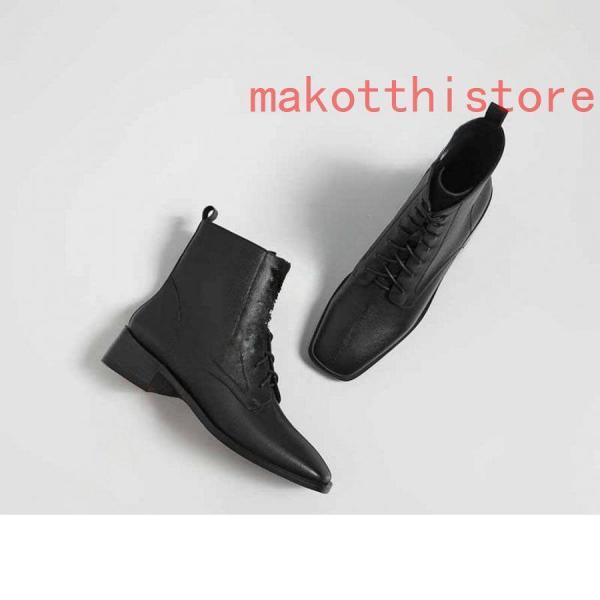 3.5CM 厚底 ショートブーツ 太ヒール 編み上げブーツ レースアップ 袴ブーツ 錦 卒業式 衣装 ブーツ ハイヒール レディース 黒 白 スクエアヒール 履きやすい