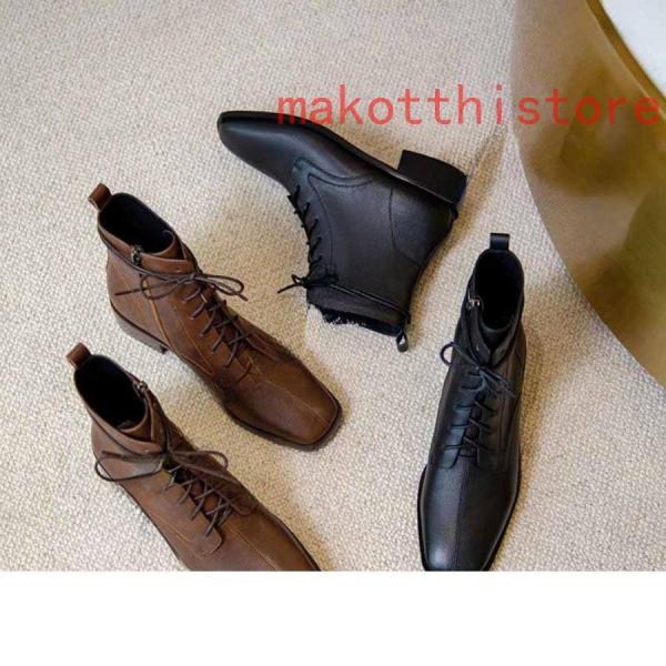 3.5CM 厚底 ショートブーツ 太ヒール 編み上げブーツ レースアップ 袴ブーツ 錦 卒業式 衣装 ブーツ ハイヒール レディース 黒 白 スクエアヒール 履きやすい