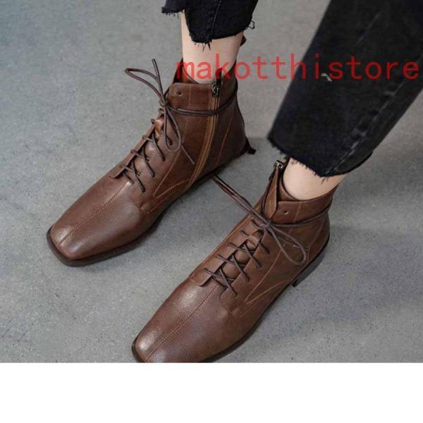 3.5CM 厚底 ショートブーツ 太ヒール 編み上げブーツ レースアップ 袴ブーツ 錦 卒業式 衣装 ブーツ ハイヒール レディース 黒 白 スクエアヒール 履きやすい