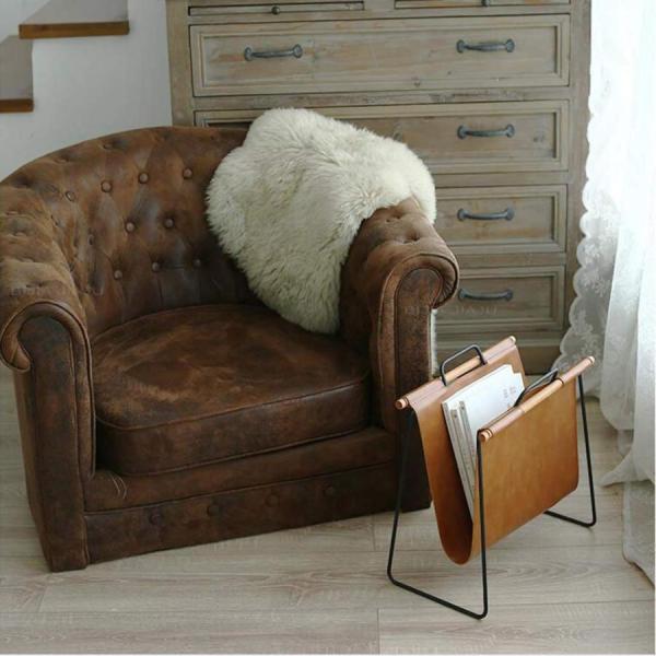 マガジンラック、錬鉄製の木製新聞ラックホームデブリ収納ラックモダンフロアラック研究用革本棚カフェソファマガジンラック (Color : Brown Size : 22*39*40cm マガジンラック、錬鉄製の木製新聞ラックホームデブリ収納ラックモダン