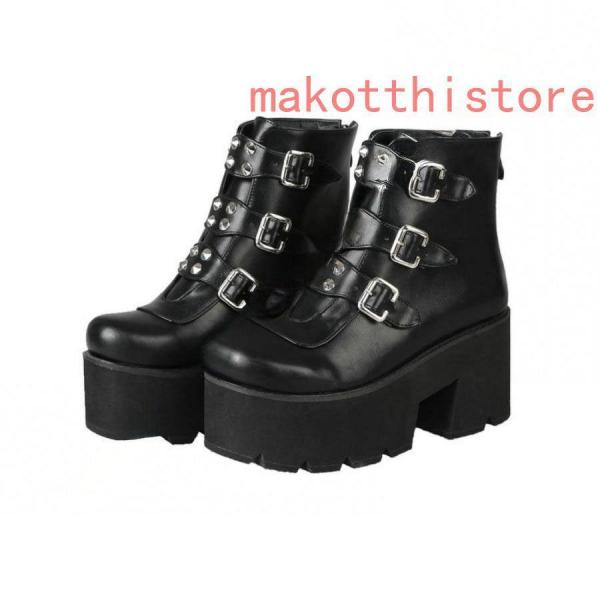厚底ブーツ レディース 韓国 ビジュアル系 ブーツ 厚底 バックル