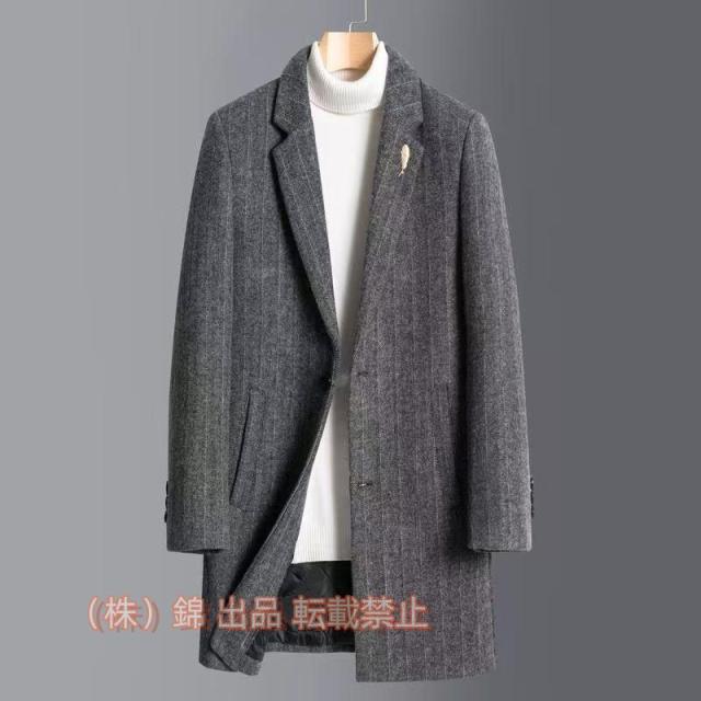 チェスターコート メンズ ロングコート ストライプ柄 ウール混紡 ス カジュアル 大きいサイズ 防寒 暖かい株式会社錦 ゆったり アウター 秋冬 おしゃれ