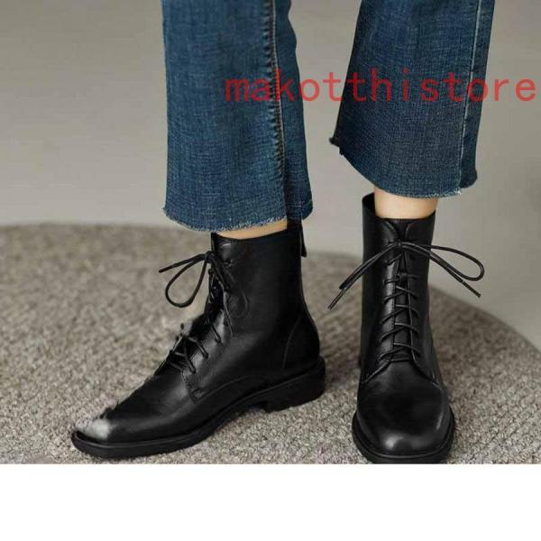 ブーツレディース疲れない靴レースアップショートブーツ編み上げブーツ