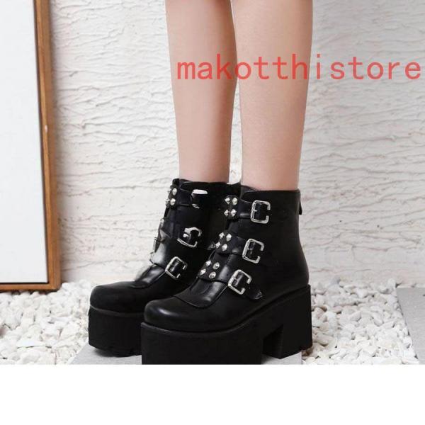 厚底ブーツ レディース 韓国 ビジュアル系 ブーツ 厚底 バックル ショートブーツ ヒール 靴 ブーティー ショート 錦 カジュアル ゴスロリ アンクルブーツ 美脚 厚底ブーツ レディース 韓国 ビジュアル系 ブーツ 厚底 バックル