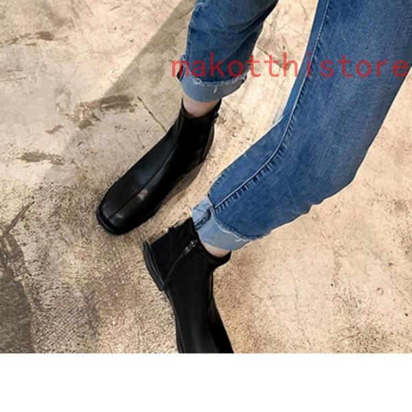 ブーティー ショートブーツ 黒 スクエアトゥ オフィス ビジネス 定番