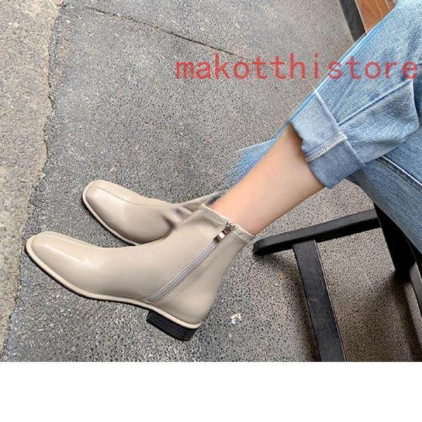 ブーティー ショートブーツ 黒 スクエアトゥ オフィス ビジネス 定番