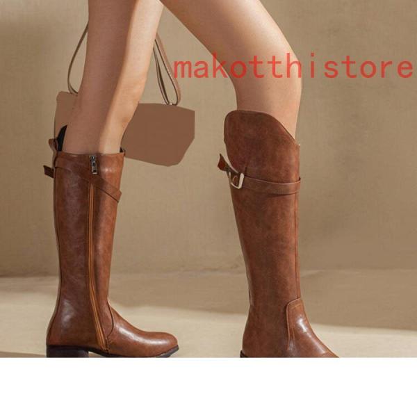ロングブーツ 大きいサイズ 3L 25.0cm ベルトバックル ロングブーツ ジョッキーブーツ 歩きやすい ヒール4cm 黒 レディース靴 株式会社錦秋ブーツ コスプレ