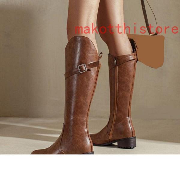 ロングブーツ 大きいサイズ 3L 25.0cm ベルトバックル ロングブーツ ジョッキーブーツ 歩きやすい ヒール4cm 黒 レディース靴 株式会社錦秋ブーツ コスプレ