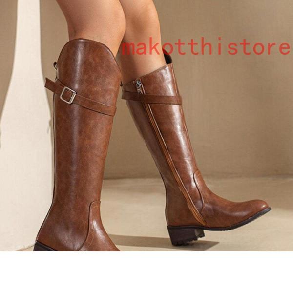 ロングブーツ 大きいサイズ 3L 25.0cm ベルトバックル ロングブーツ ジョッキーブーツ 歩きやすい ヒール4cm 黒 レディース靴 株式会社錦秋ブーツ コスプレ