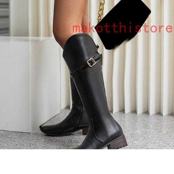 ロングブーツ 大きいサイズ 3L 25.0cm ベルトバックル ロングブーツ ジョッキーブーツ 歩きやすい ヒール4cm 黒 レディース靴 株式会社錦秋ブーツ コスプレ
