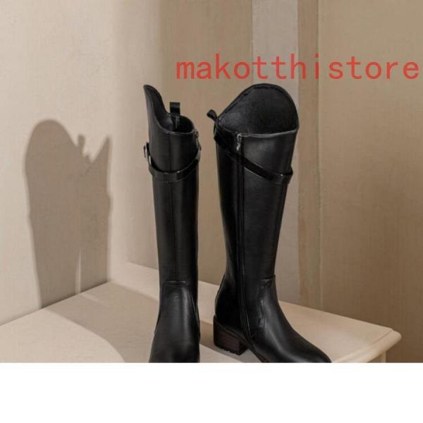 ロングブーツ 大きいサイズ 3L 25.0cm ベルトバックル ロングブーツ ジョッキーブーツ 歩きやすい ヒール4cm 黒 レディース靴 株式会社錦秋ブーツ コスプレ