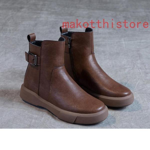 ブーツ ショートブーツ サイドジッパー ローヒール レディース 本革 錦