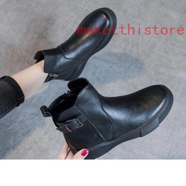 ブーツ ショートブーツ サイドジッパー ローヒール レディース 本革 錦