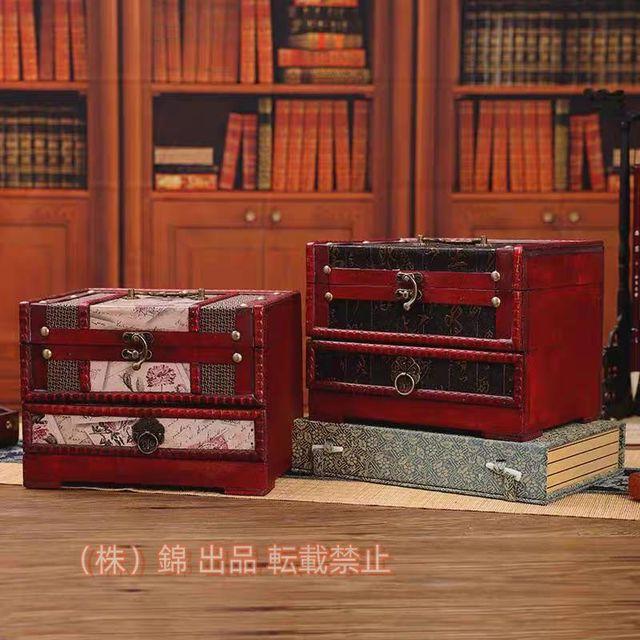 化粧箱　メイクボックス　アンティーク　レトロ : GriMei メイクボックス木製 コスメボックス レトロ 大