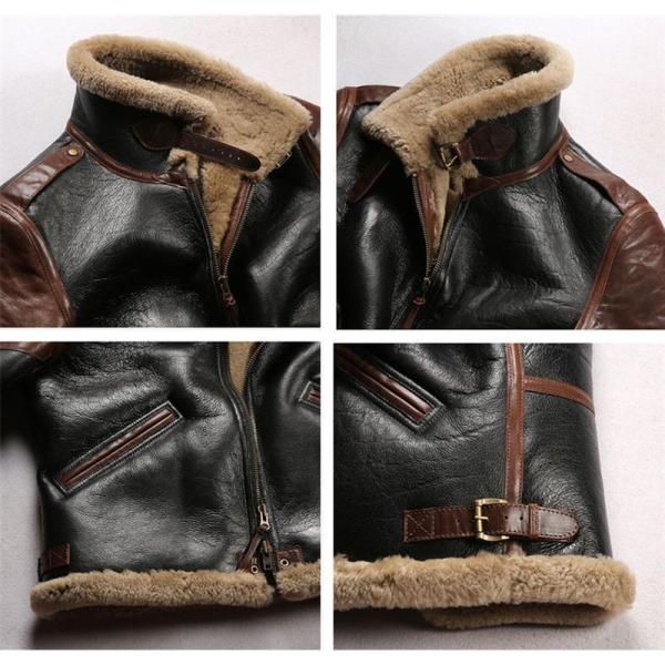 6ムートンジャケット　復古調　本革フライトジャケット　切り替え　馬革　メンズ ボアジャケット株式会社錦　防寒 6ムートンジャケット 復古調 本革フライトジャケット 切り替え 馬革