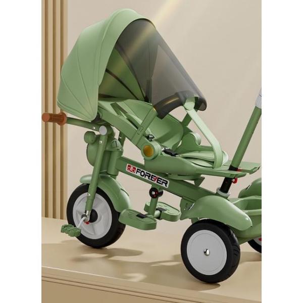 子供用三輪車 4in1 三輪車のりもの 押し棒付き ランニングバイク (灰緑