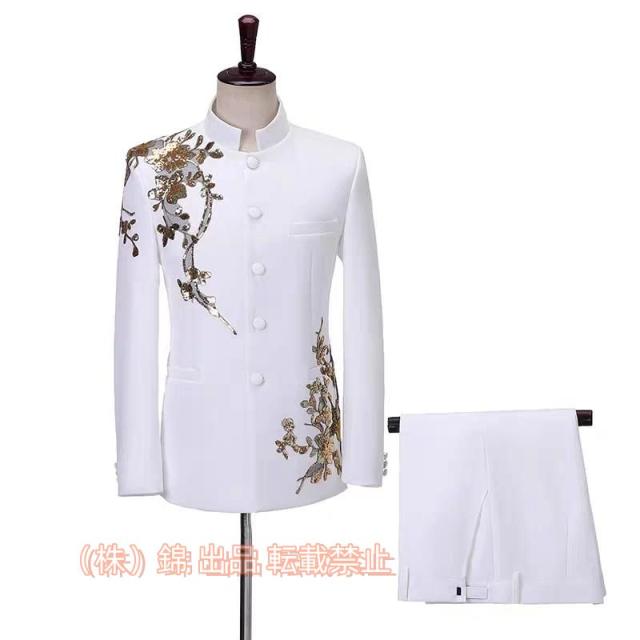 唐スーツ 演出服 礼服 メンズ 長袖 ハンサム 花柄 上下セット チャイナ風 フイット 洋服 唐装 株式会社錦カッコイイ フォマール スタイリッシュ