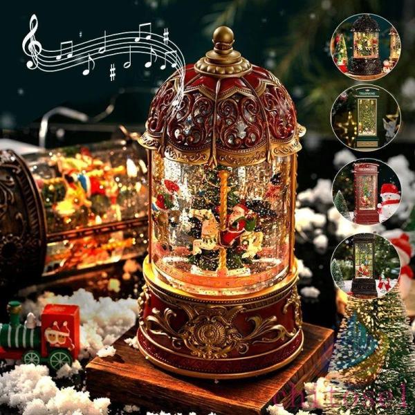 スノードーム クリスマスオルゴール メリーゴーランドオルゴール クリスマスツリースノーグローブゾンチーLEDライト内蔵 8曲自動ループ クリスマス インテリア