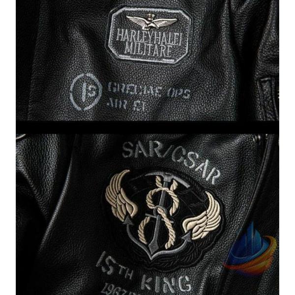 ライダースジャケット ミリタリージャケット メンズ 折り襟 個性刺繍ワッペン付きゾンチー牛革 バイクジャケット バイクウェア 秋冬用 防風耐磨 大きいサイズ_6