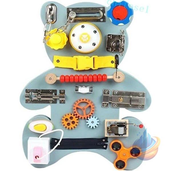 木製モンテッソーリビジーボード 幼児用ビジーボード 多機能アクティビティボードラッチロックゾンチージッパー シェイプマッチング ツイストボタン タイベルト