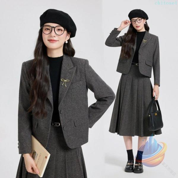 レディーススーツセット秋冬用上品な通勤オフィス服着痩せ効果2点セットジャケット+スカートゾンチービジネススタイル上品でおしゃれなデザイン通勤に最適