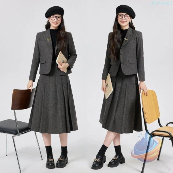 レディーススーツセット秋冬用上品な通勤オフィス服着痩せ効果2点セットジャケット+スカートゾンチービジネススタイル上品でおしゃれなデザイン通勤に最適_1