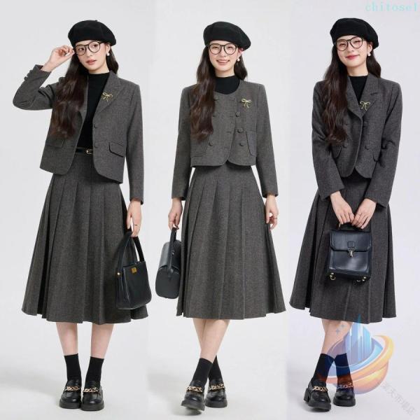 レディーススーツセット秋冬用上品な通勤オフィス服着痩せ効果2点セットジャケット+スカートゾンチービジネススタイル上品でおしゃれなデザイン通勤に最適_2