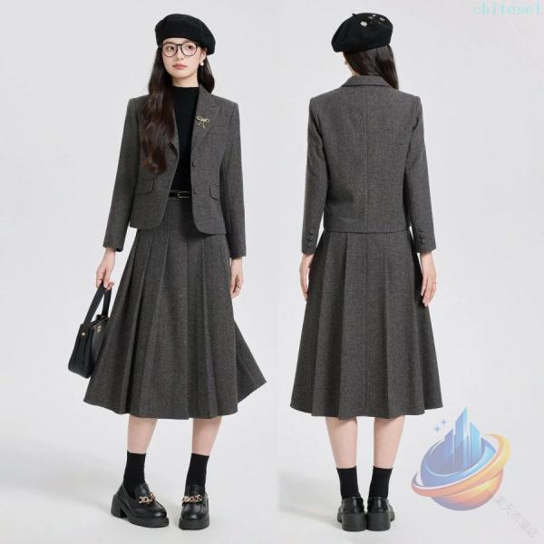 レディーススーツセット秋冬用上品な通勤オフィス服着痩せ効果2点セットジャケット+スカートゾンチービジネススタイル上品でおしゃれなデザイン通勤に最適_3