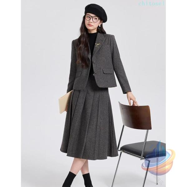 レディーススーツセット秋冬用上品な通勤オフィス服着痩せ効果2点セットジャケット+スカートゾンチービジネススタイル上品でおしゃれなデザイン通勤に最適_4