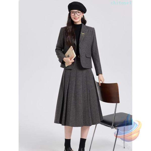 レディーススーツセット秋冬用上品な通勤オフィス服着痩せ効果2点セットジャケット+スカートゾンチービジネススタイル上品でおしゃれなデザイン通勤に最適_5