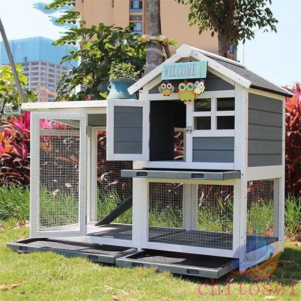 大型ウサギ小屋 木製鶏小屋 大型鶏舎 家禽ケージ 犬用ケージ キャットケージ うさぎゾンチーケージ 大きい 2段 犬用クレート 長さ124X幅63X高さ101CM 雨?日よけ
