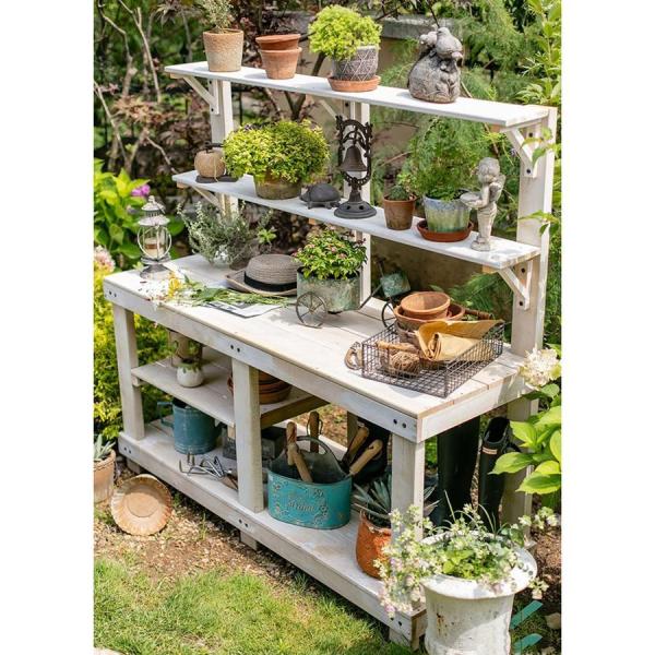 フラワースタンド 木製 園芸ラック プランタースタンド 4層 花台 株式