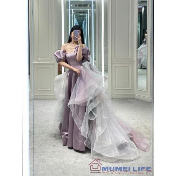 カラードレス 多WAY 付け袖 オーバースカート ロングドレス 花嫁 