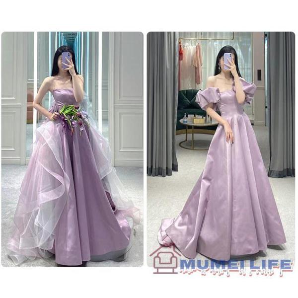 カラードレス多WAY付け袖オーバースカートロングドレス花嫁イブニングドレスパープルブライダル結婚式二次会株式会社錦アレンジウエディングドレスお色直し カラードレス 多WAY 付け袖 オーバースカート ロングドレス 花嫁