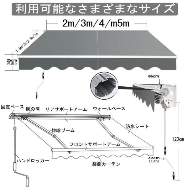 新機能オーニング屋根後付けパティオ2m/3m/4m格納式日よけパティオ手動ガーデンオーニング後付けベランダ雨除け株式会社錦オーニング手動ガゼボキット庭サンシ_3