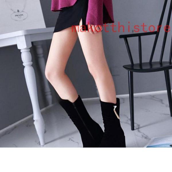 レディース ロングブーツ スエード ラウンドトゥ 厚底 ウェッジヒール