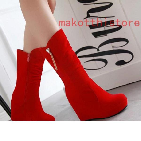 レディース ロングブーツ スエード ラウンドトゥ 厚底 ウェッジヒール エンジニアブーツ ウェッジソール錦  裏起毛 くしゅくしゅ 11cm シークレットシューズ レディース ロングブーツ スエード ラウンドトゥ 厚底 ウェッジヒール