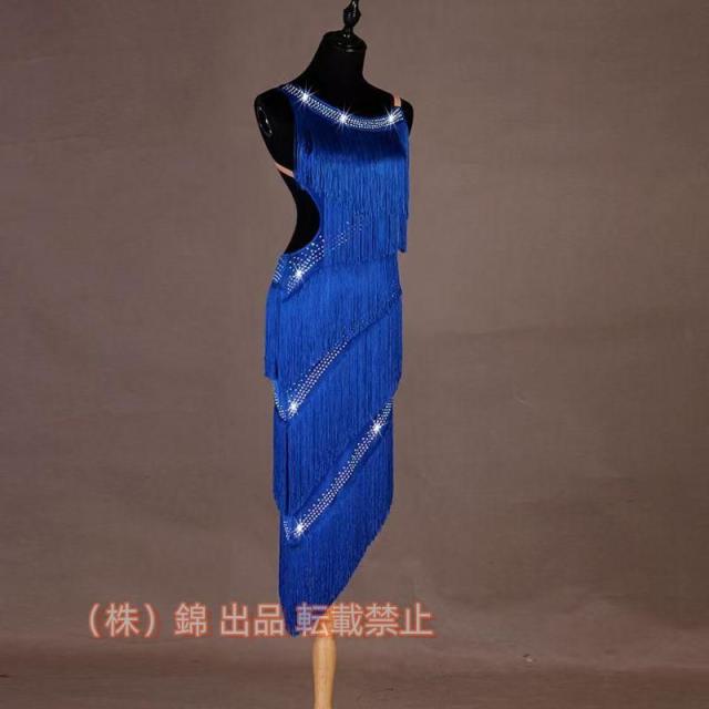 レディース 社交 ダンス 衣装 ラテンドレス 発表会 お洒落 株式会社錦  ワンピース ブルー/ブラック