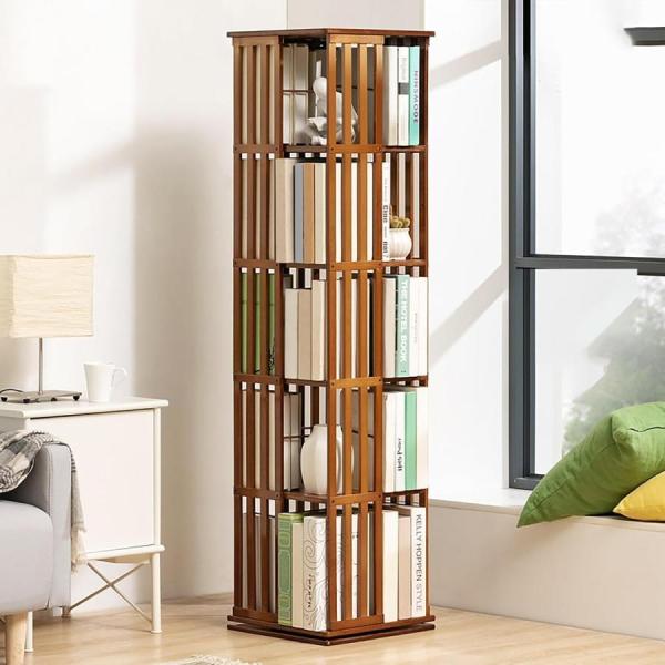 回転式 本棚 大容量 木製 コミックラック 4面 360度回転 納 回転棚