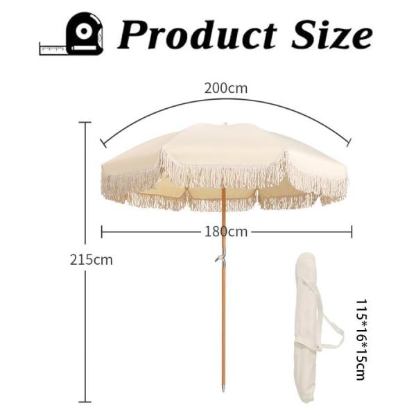 パラソル 200cm ガーデンパラソル 風に強い ビーチパラソル ハンドル開閉 フリンジ付き UVカット株式会社錦 角度調整可能_3